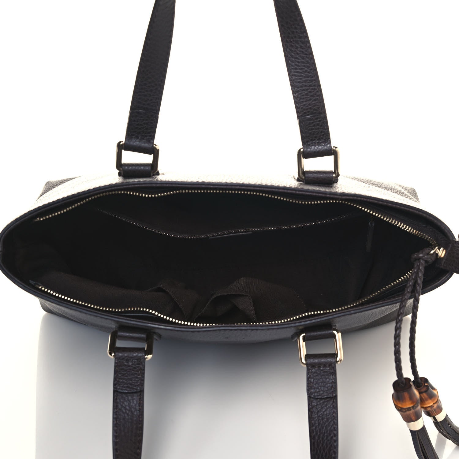 Gucci Calfskin Bamboo Tassel Top Handle Tote Dark Brown 5 of 13