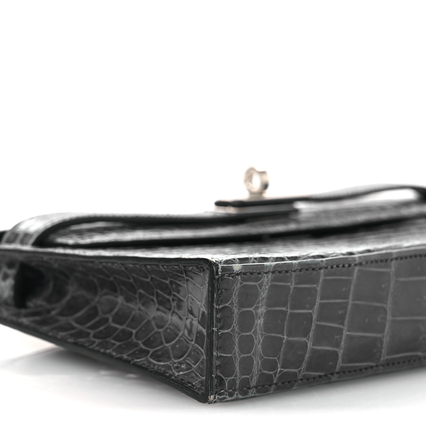 Shiny Niloticus Crocodile Kelly Elan Pochette Bleu Tempete