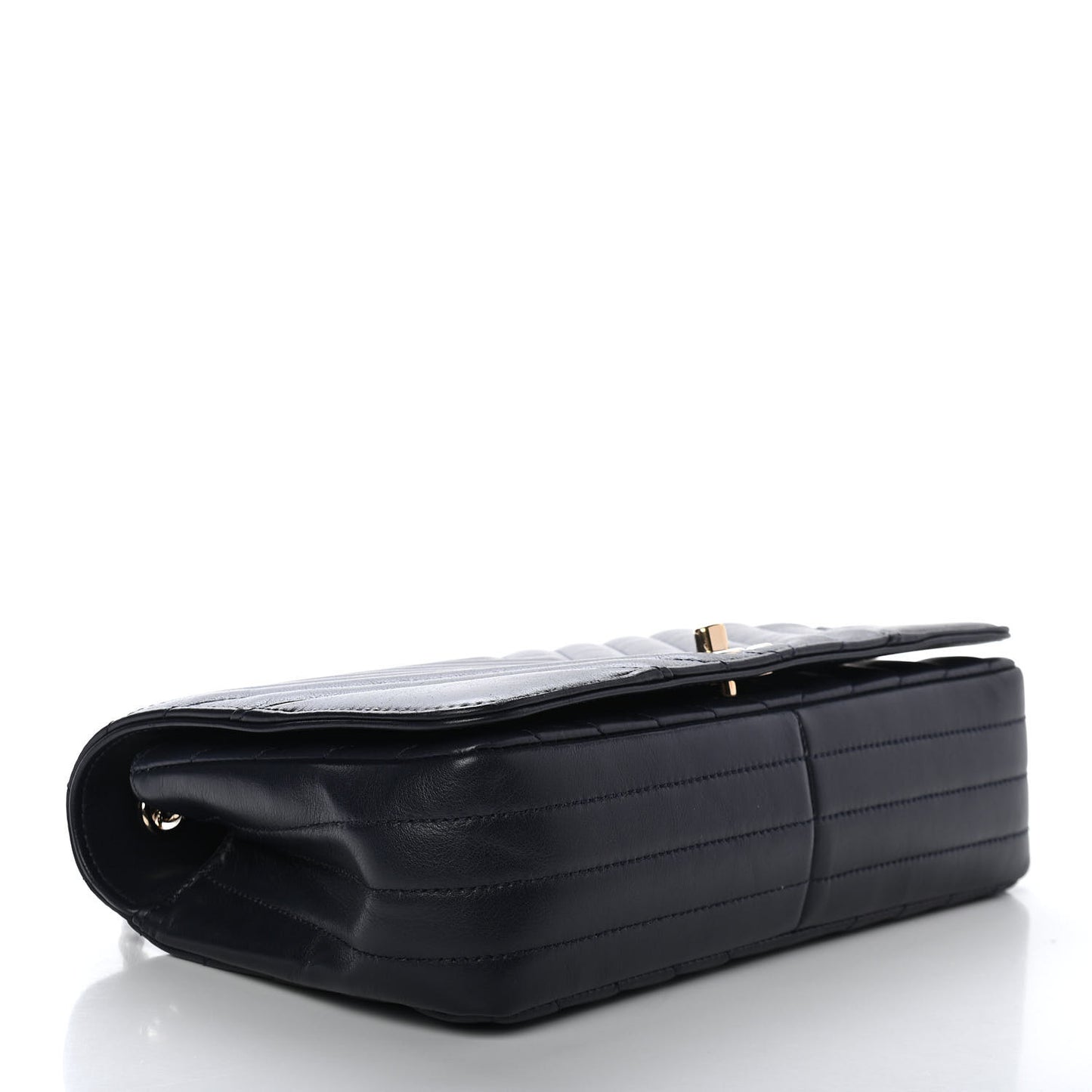 Calfskin Chevron Quilted Small Statement Flap Navy