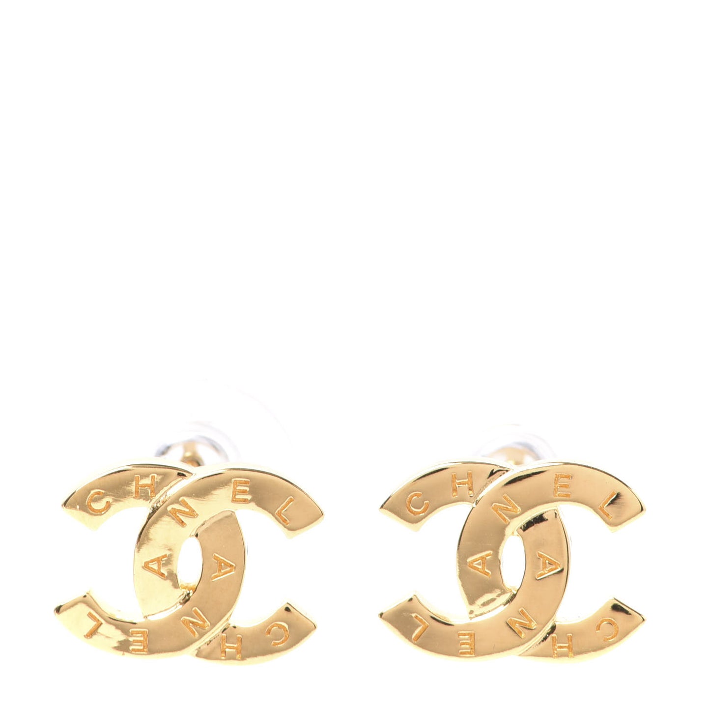 Metal CC Paris Button Stud Earrings Gold