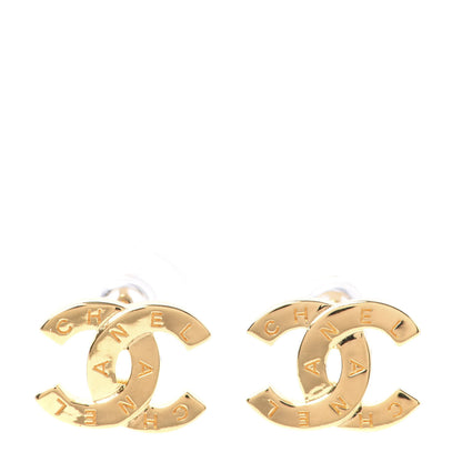 Chanel Metal CC Paris Button Stud Earrings Gold 1 of 5