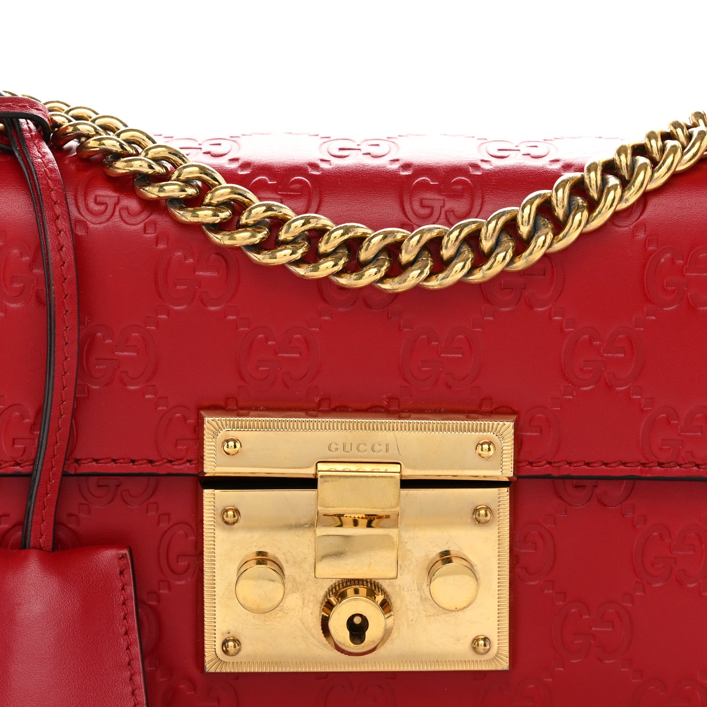 Guccissima Small Padlock Shoulder Bag Hibiscus Red
