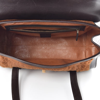 Gucci Calf Hair Calfskin Bamboo Bullet Satchel Brown 5 of 21