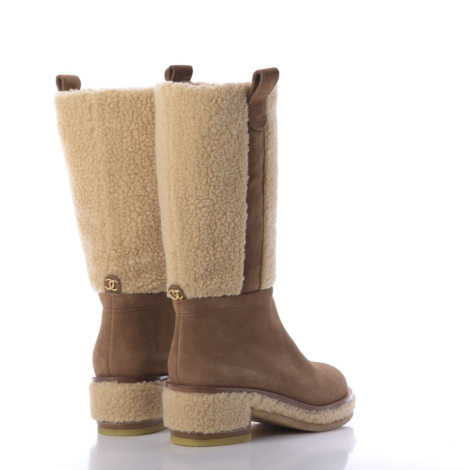 Chanel Shearling Suede Calfskin High Boots 37 Brown Beige 4 of 9