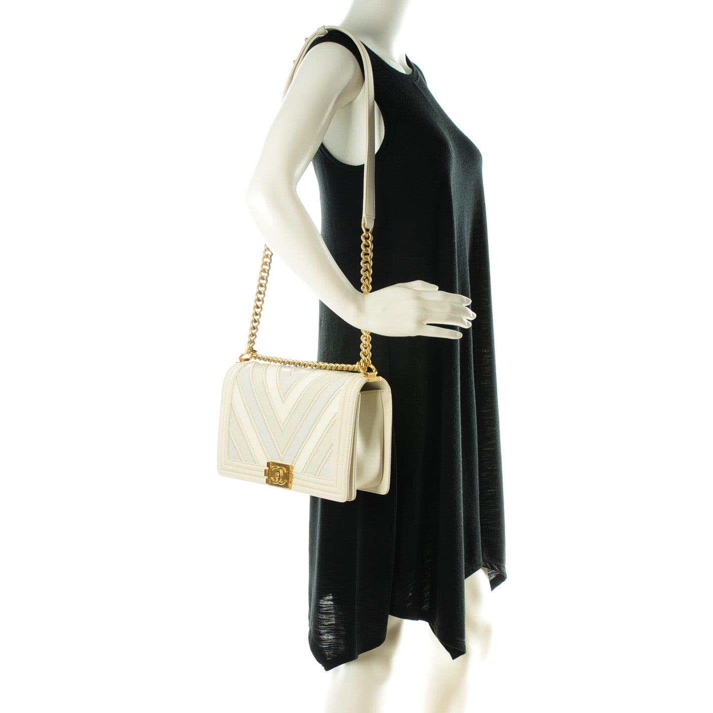 Caviar Suede Calfskin Chevron New Medium Boy Flap White