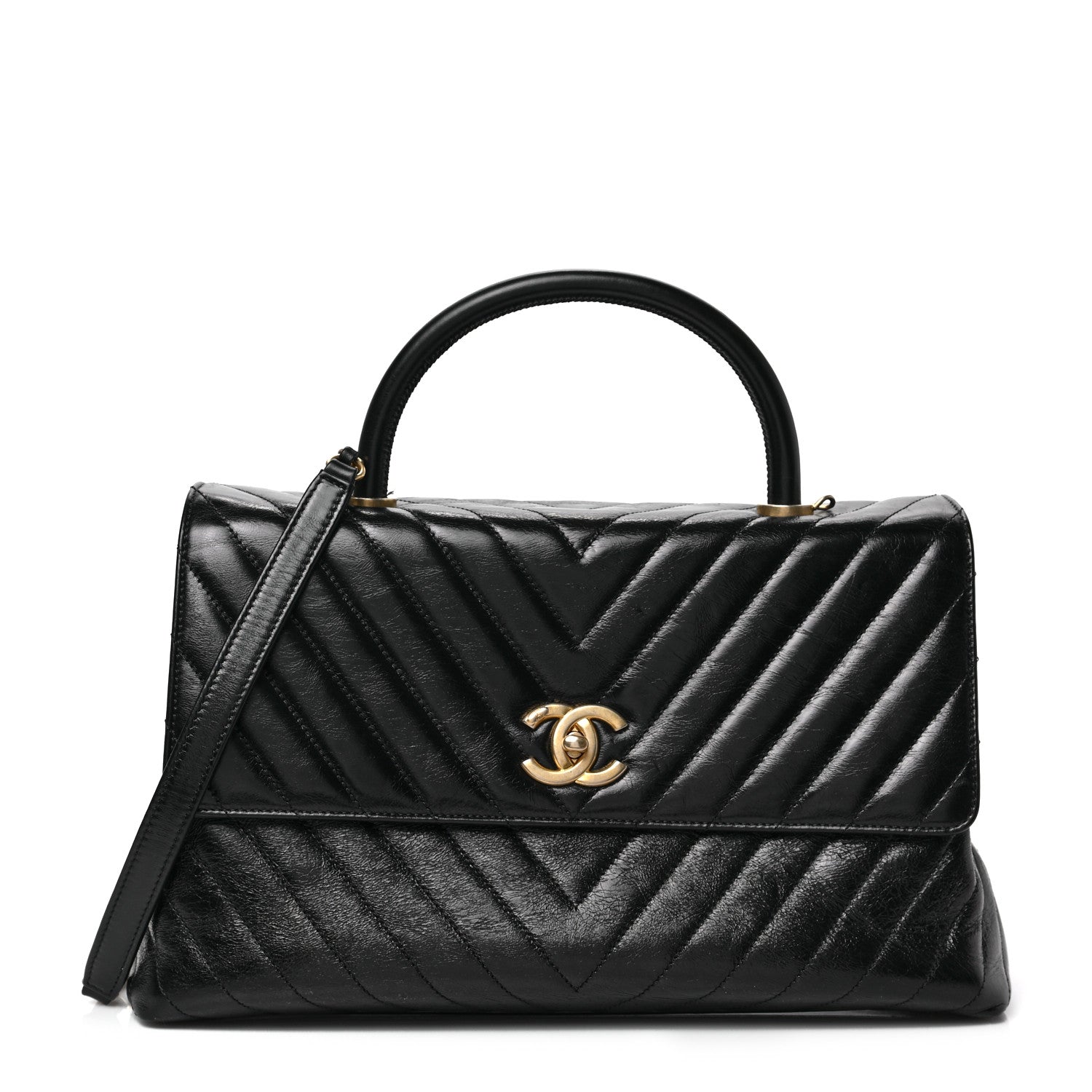Chanel Calfskin Chevron Quilted Medium Coco Handle Flap Black 1 of 8