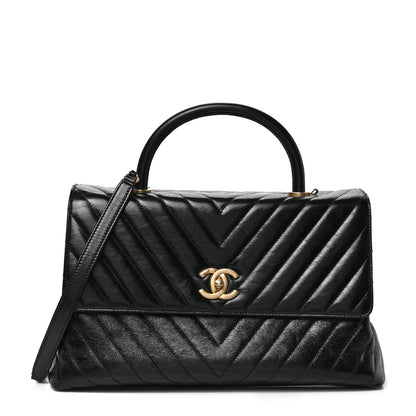 Chanel Calfskin Chevron Quilted Medium Coco Handle Flap Black 1 of 8