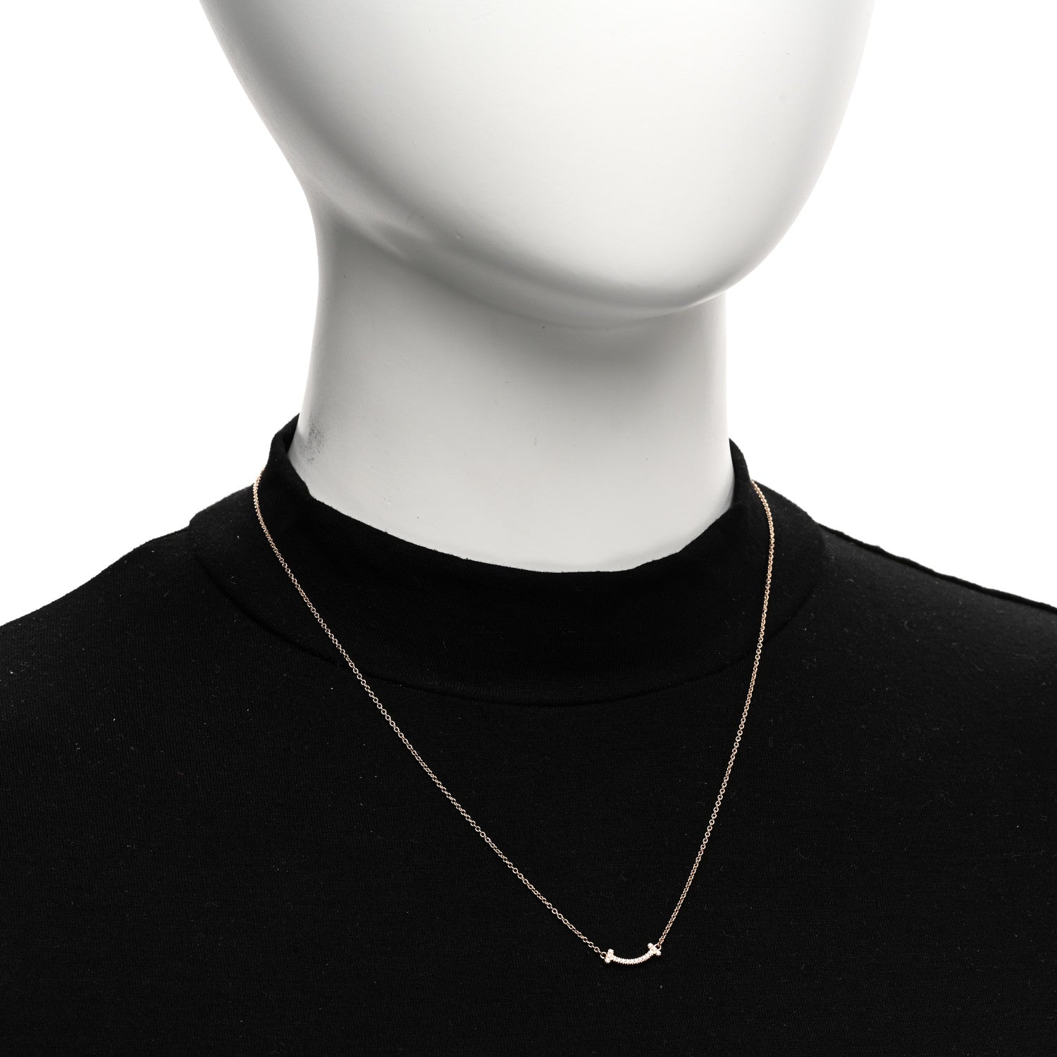 Tiffany 18K Rose Gold Diamond Mini T Smile Pendant Necklace 2 of 6