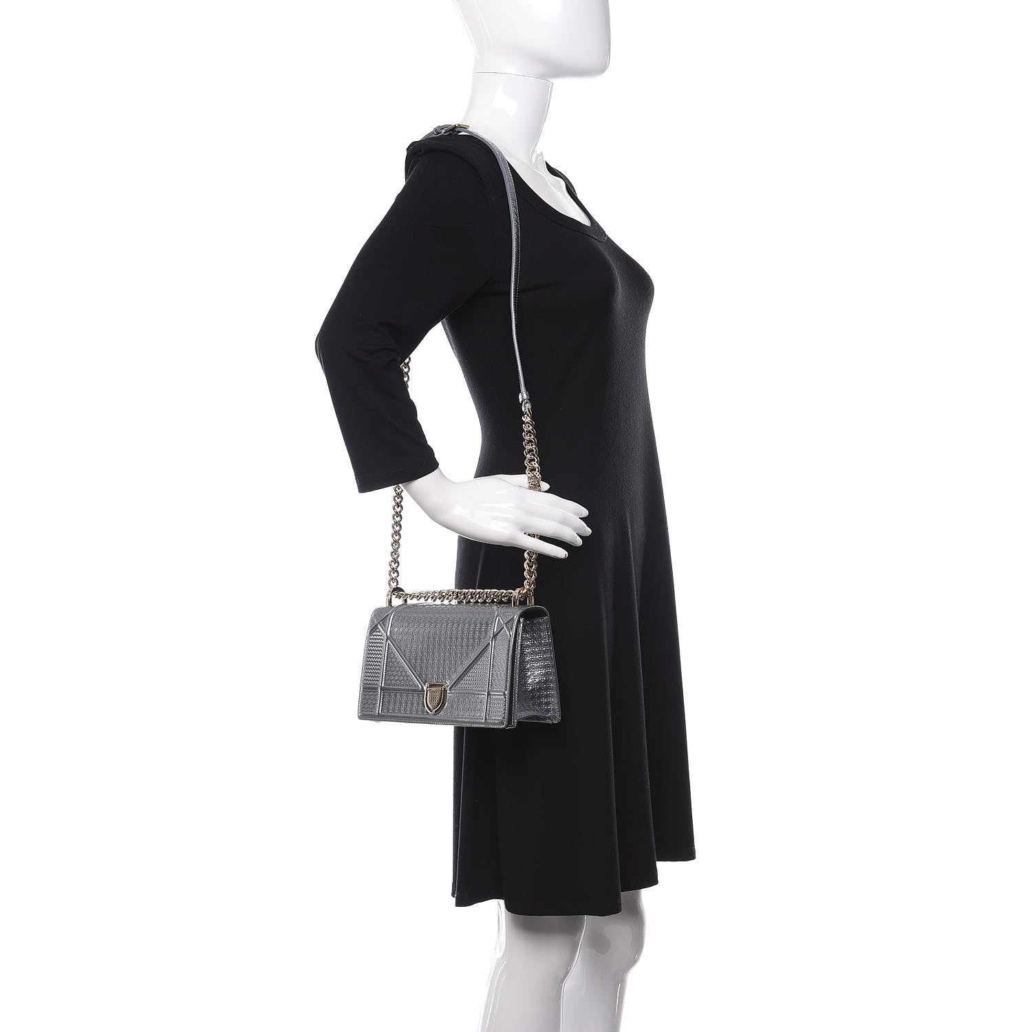 Christian Dior Metallic Patent Micro-Cannage Small Diorama Flap Bag Silver 2 of 13