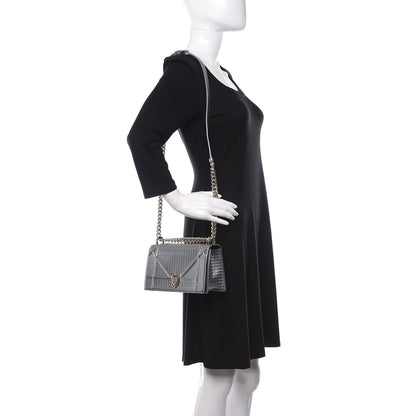 Christian Dior Metallic Patent Micro-Cannage Small Diorama Flap Bag Silver 2 of 13