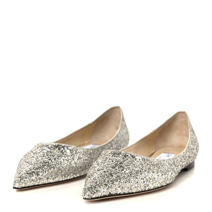 Jimmy Choo Galaxy Glitter Mesh Love Flats 36 Silver Sparks 4 of 9