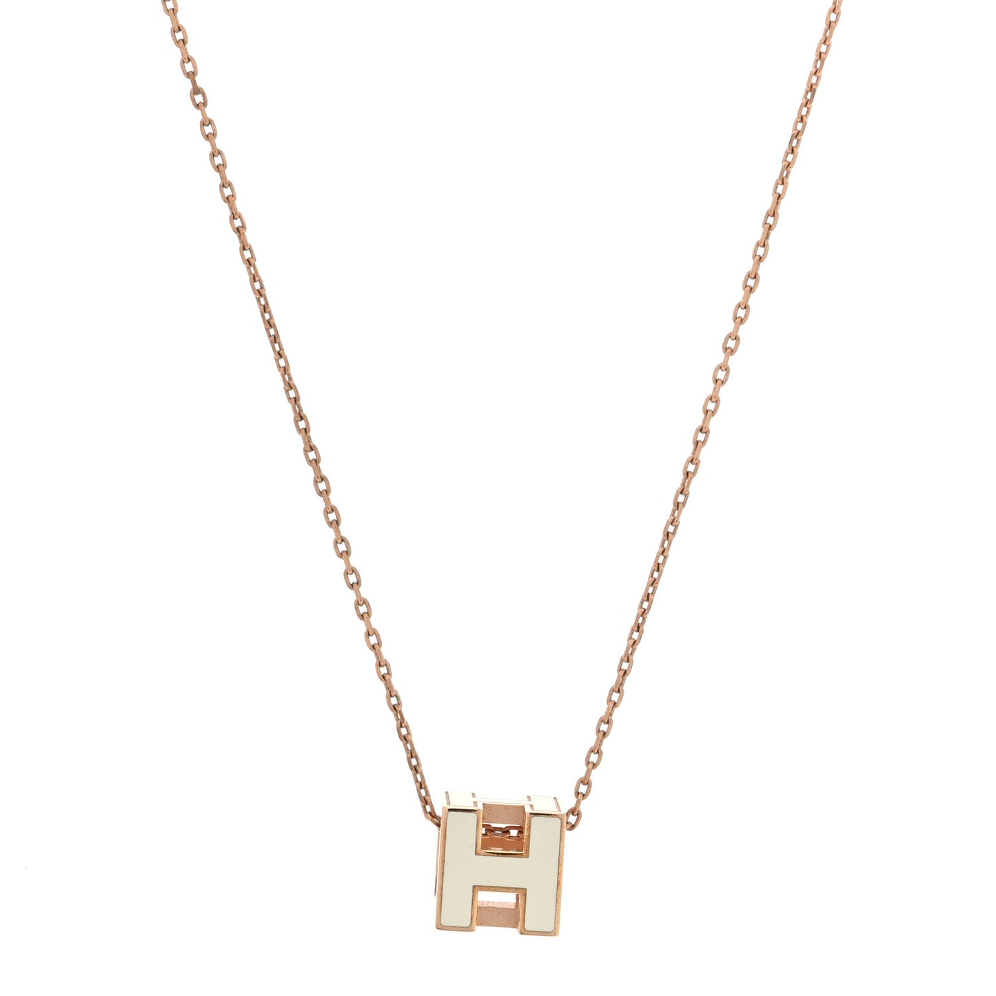 Rose Gold Lacquered Cage d'H Pendant Necklace White