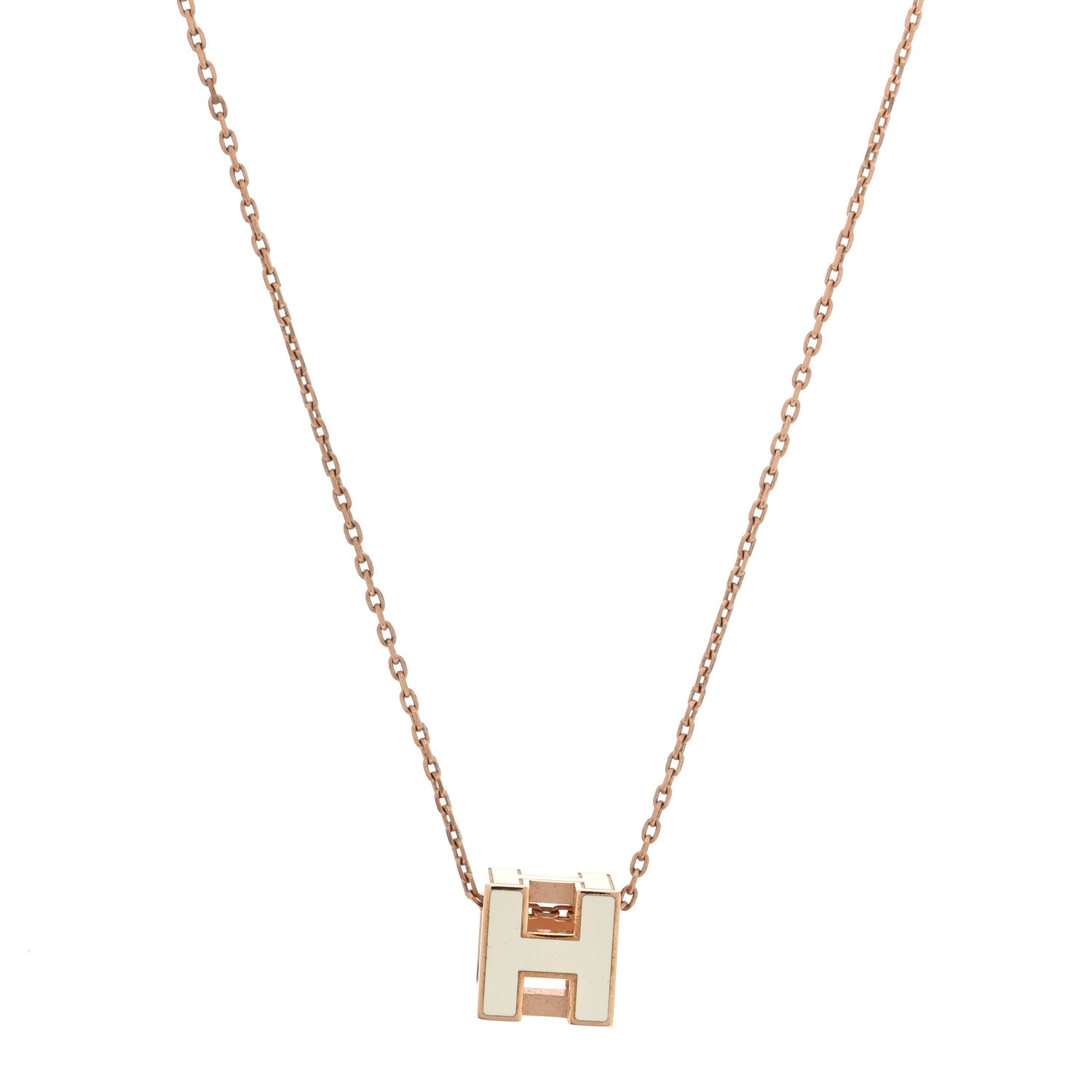 Hermes Rose Gold Lacquered Cage d'H Pendant Necklace White 1 of 6