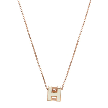 Hermes Rose Gold Lacquered Cage d'H Pendant Necklace White 1 of 6