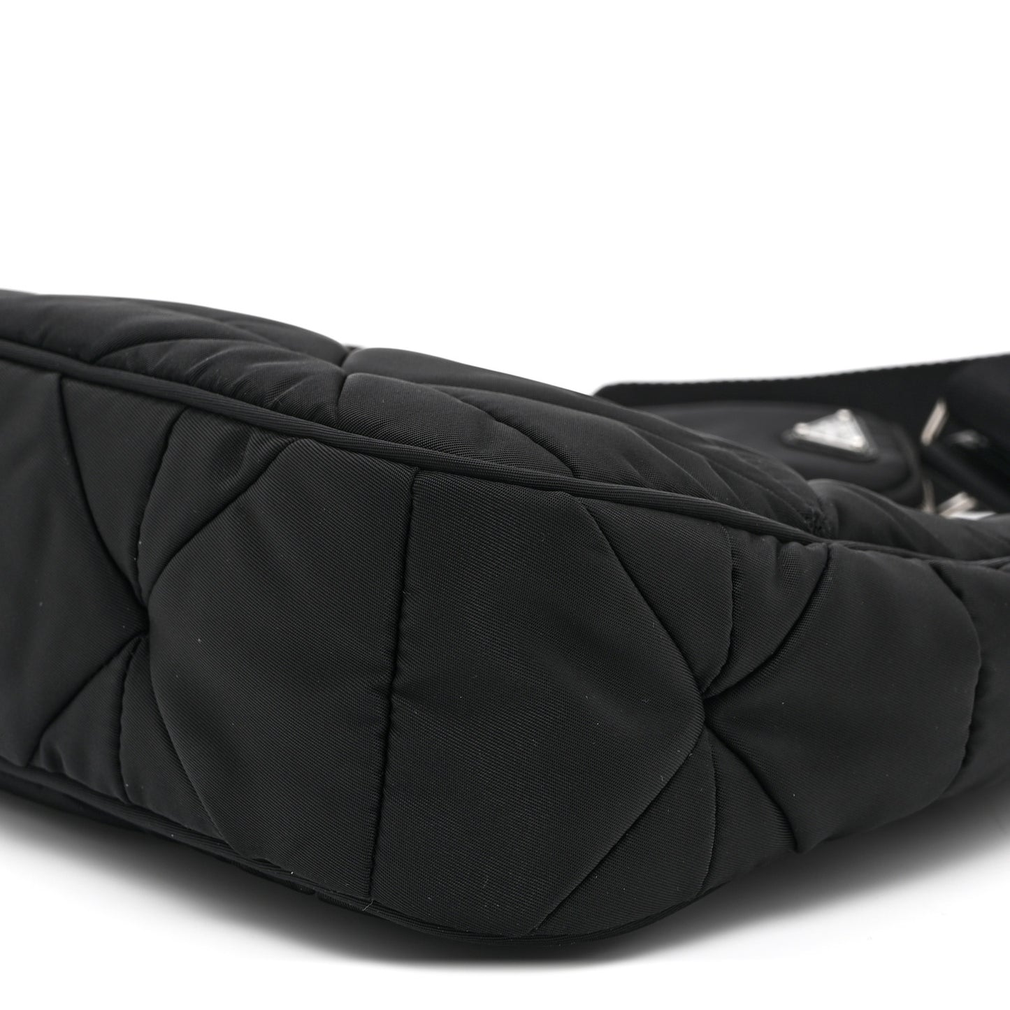 Re-Nylon Triangle Padded Patchwork Shoulder Bag Black
