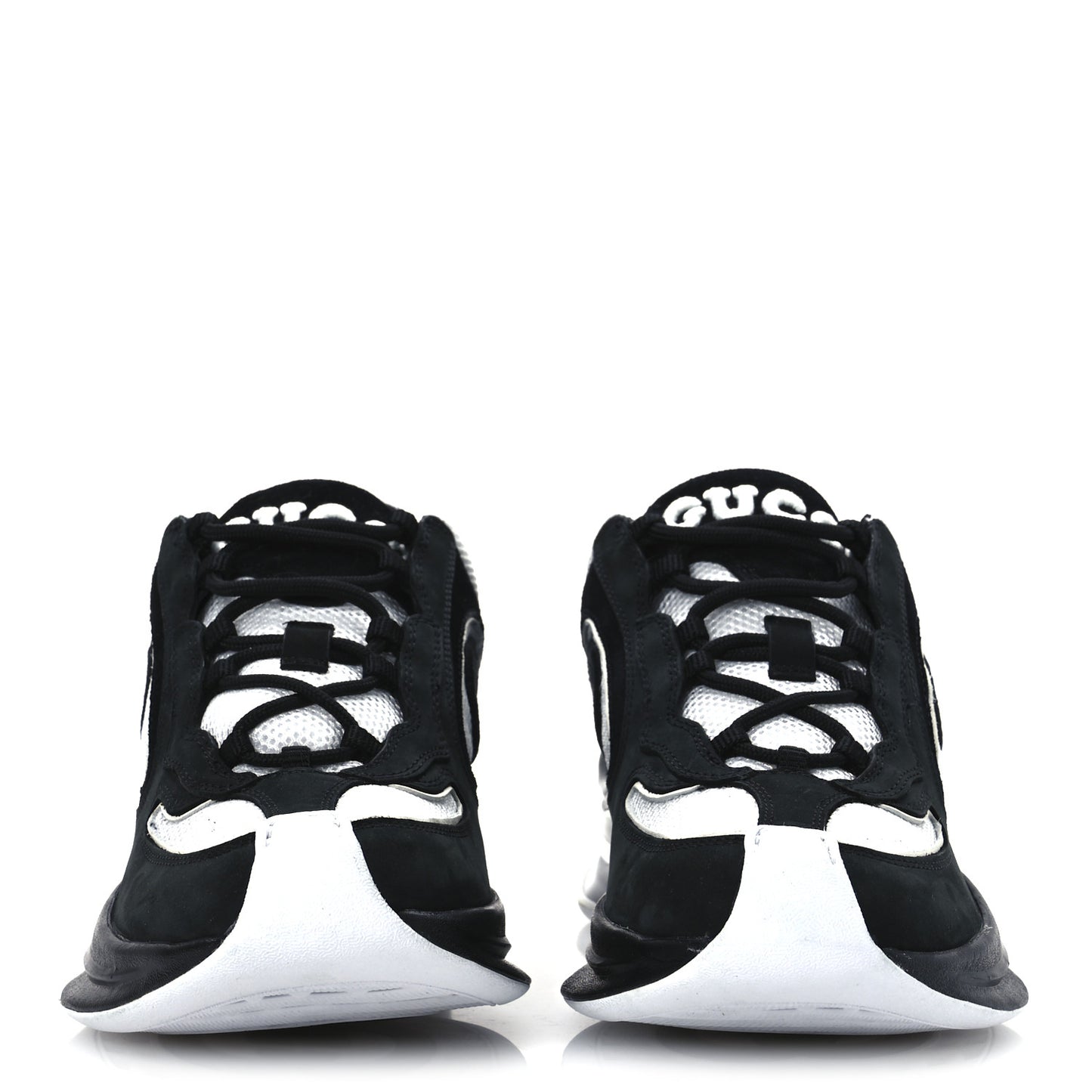Technical Knit Fabric Suede Calfskin Womens Gucci Run Sneakers 35.5 Black White