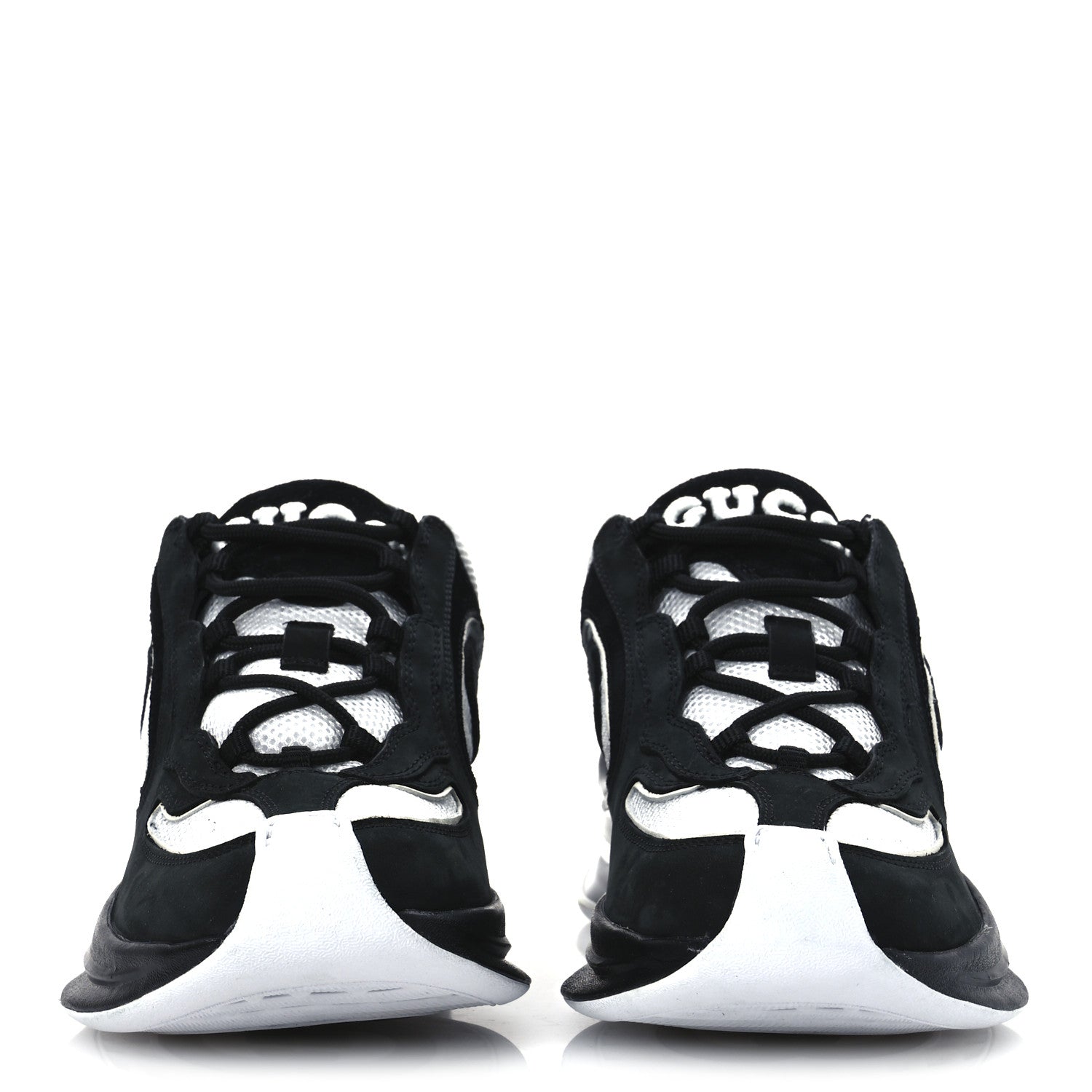 Gucci Technical Knit Fabric Suede Calfskin Womens Gucci Run Sneakers 35.5 Black White 3 of 12