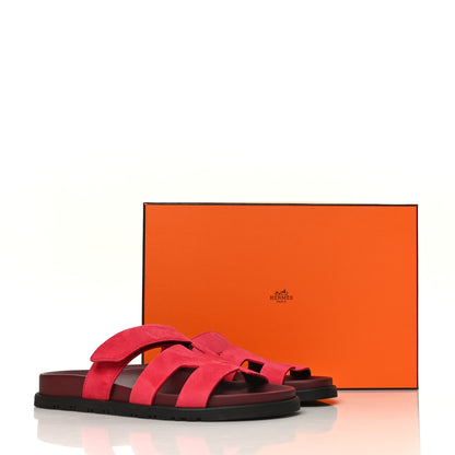 Hermes Suede Goatskin Womens Chypre Sandals 37.5 Rouge Marsala 9 of 9