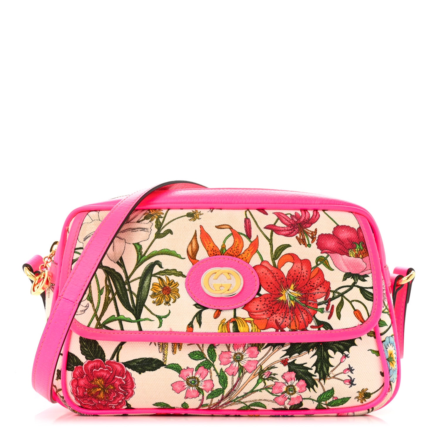 Gucci Canvas Flora Floral Shoulder Bag White Fuchsia Fluo 1 of 11