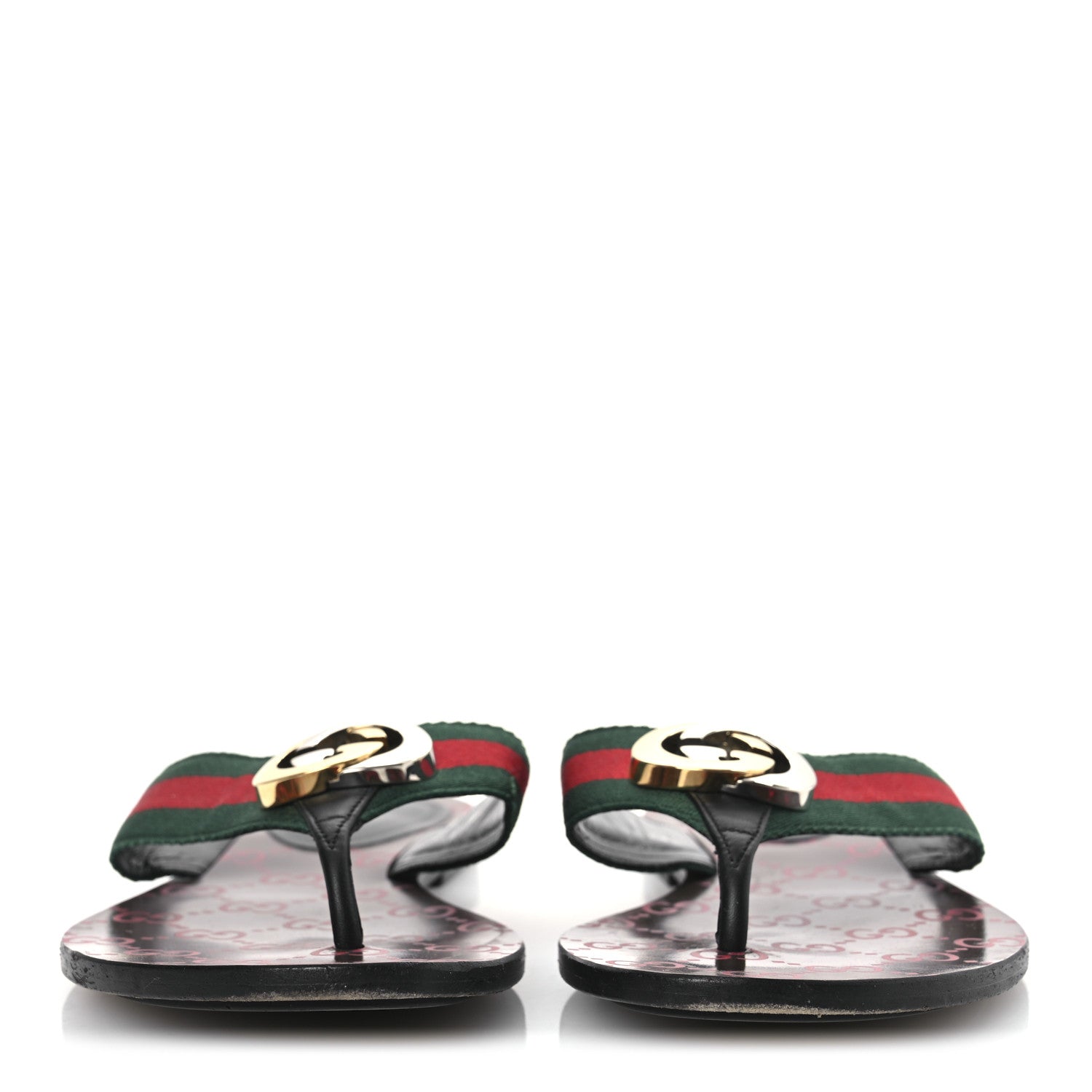 Gucci Nylon Calfskin Web GG Monogram Womens Thong Sandals 38 Green Red Cocoa 3 of 12