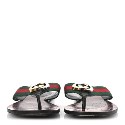 Gucci Nylon Calfskin Web GG Monogram Womens Thong Sandals 38 Green Red Cocoa 3 of 12