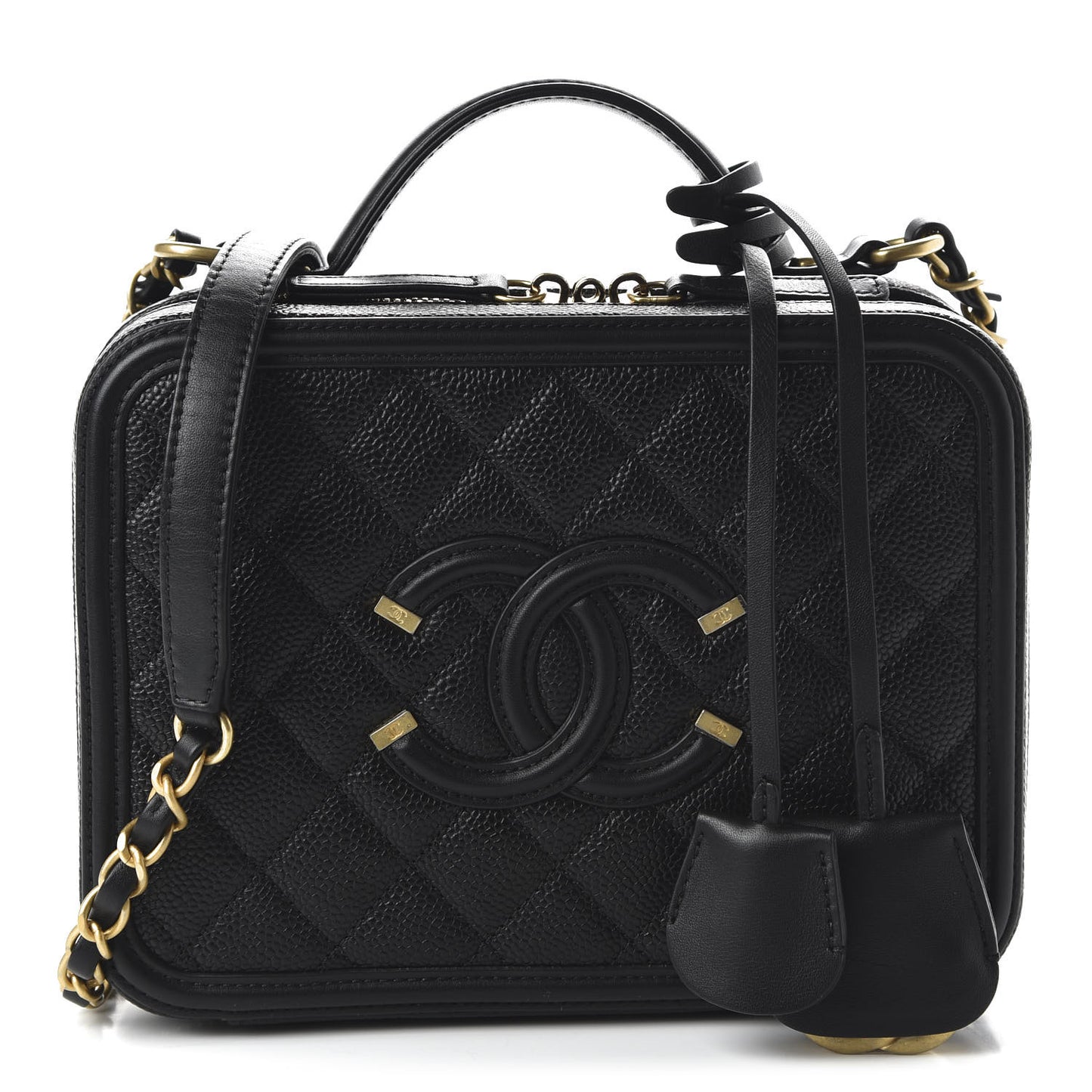 Caviar Quilted Medium CC Filigree Vanity Case Black