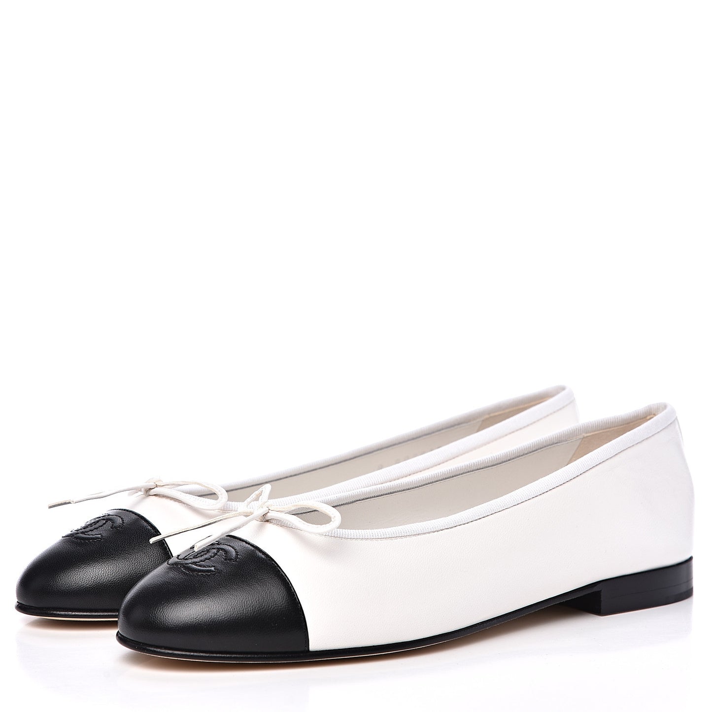 Lambskin Cap Toe Ballerina Flats 39 White Black