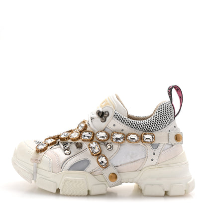 Gucci X SEGA Mesh Calfskin Suede Removable Crystals Womens Flashtrek Sneakers 38 Great White 1 of 8