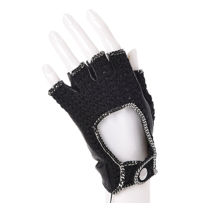 Chanel Lambskin Crochet Chain CC Fingerless Gloves 7 Black 2 of 7