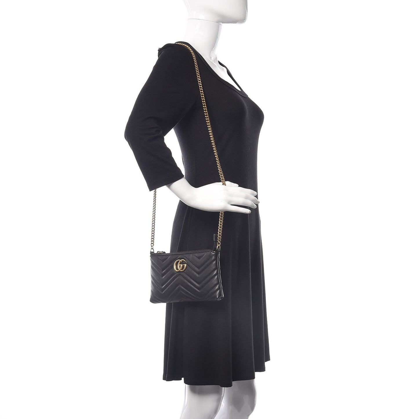 Calfskin Matelasse Mini GG Marmont Chain Bag Black