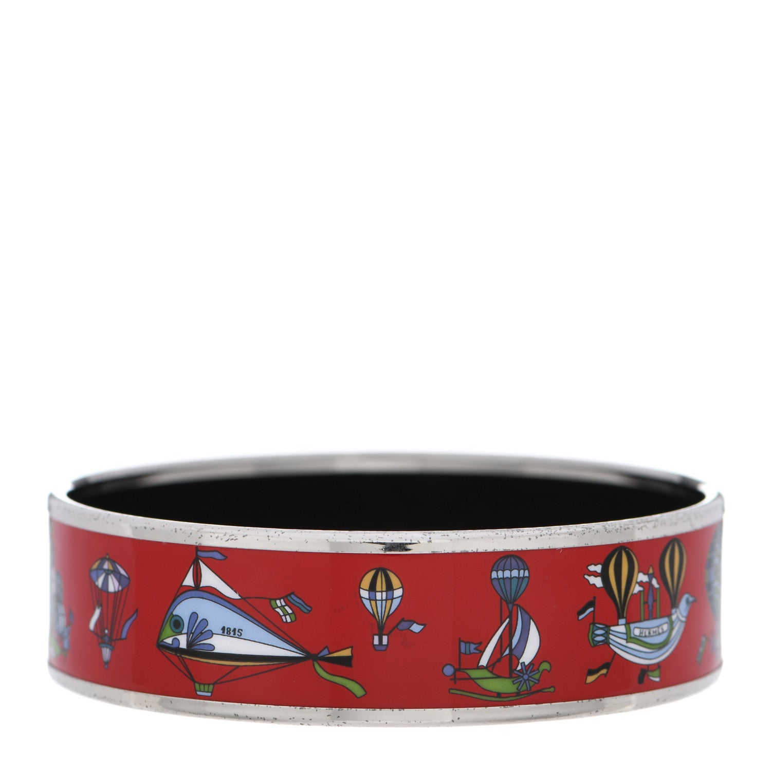 Hermes Enamel Printed Wide Les Folies Du Ciel Bracelet 70 Red 3 of 8