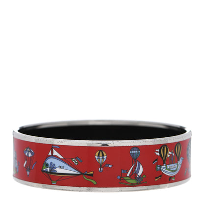 Hermes Enamel Printed Wide Les Folies Du Ciel Bracelet 70 Red 3 of 8