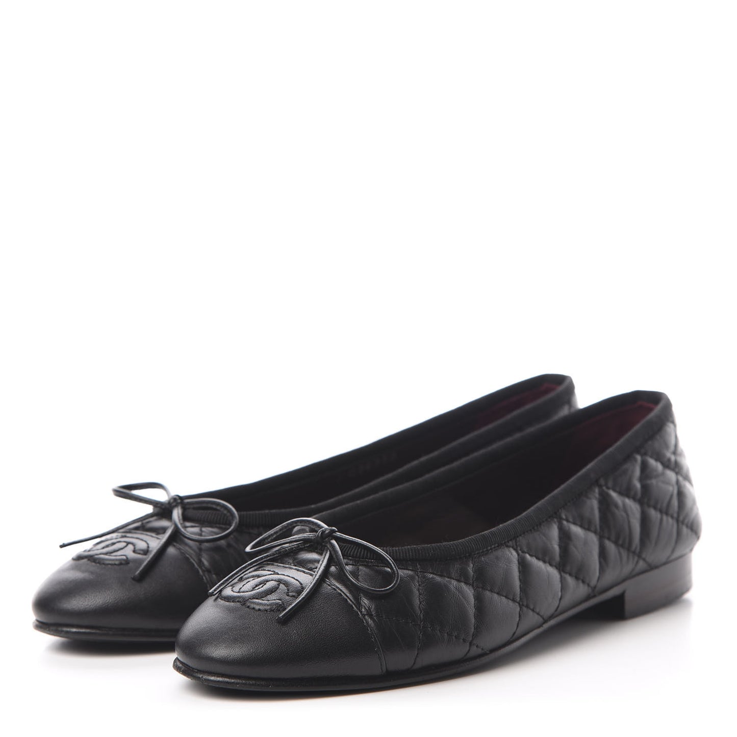 Aged Calfskin Quilted Cap Toe Ballerina Flats 35 Black