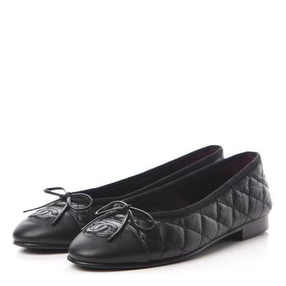 Chanel Aged Calfskin Quilted Cap Toe Ballerina Flats 35 Black 3 of 12