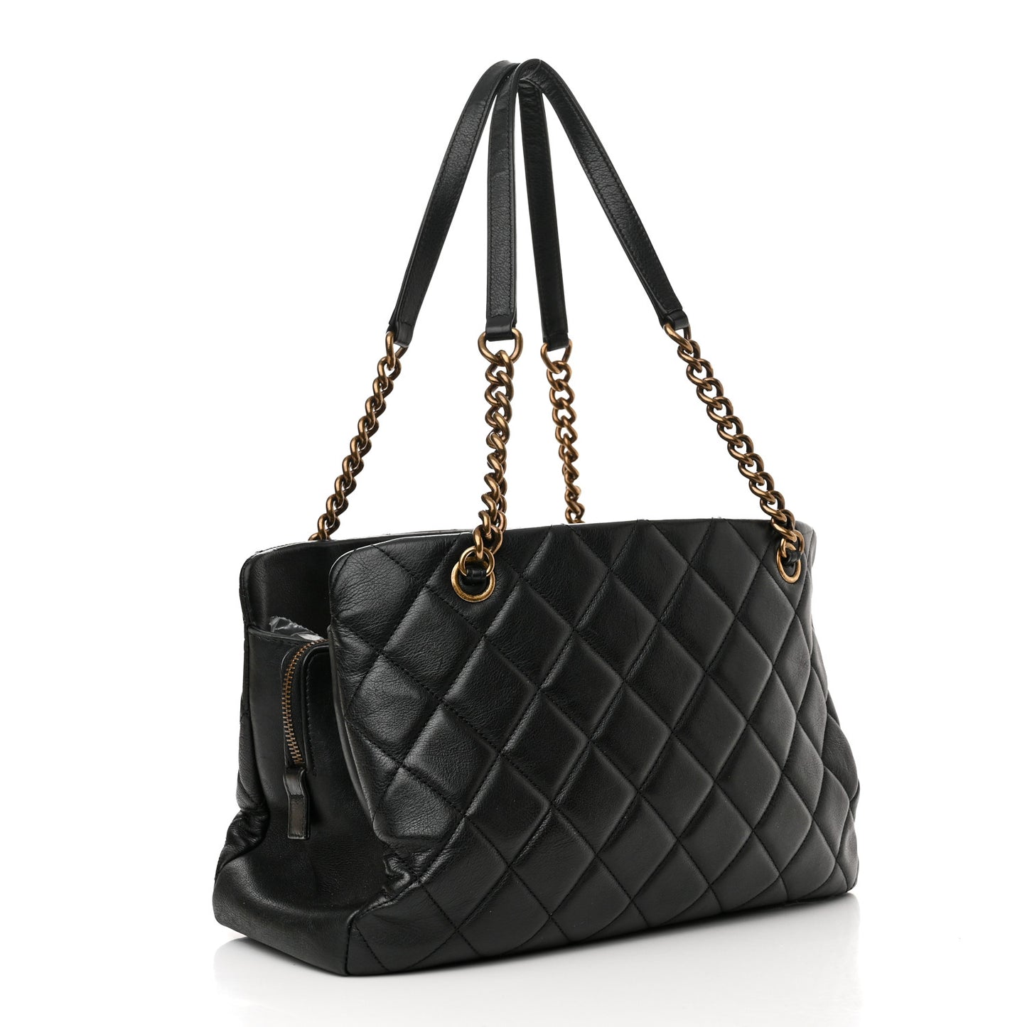 Calfskin Quilted Small CC Crown Tote Black