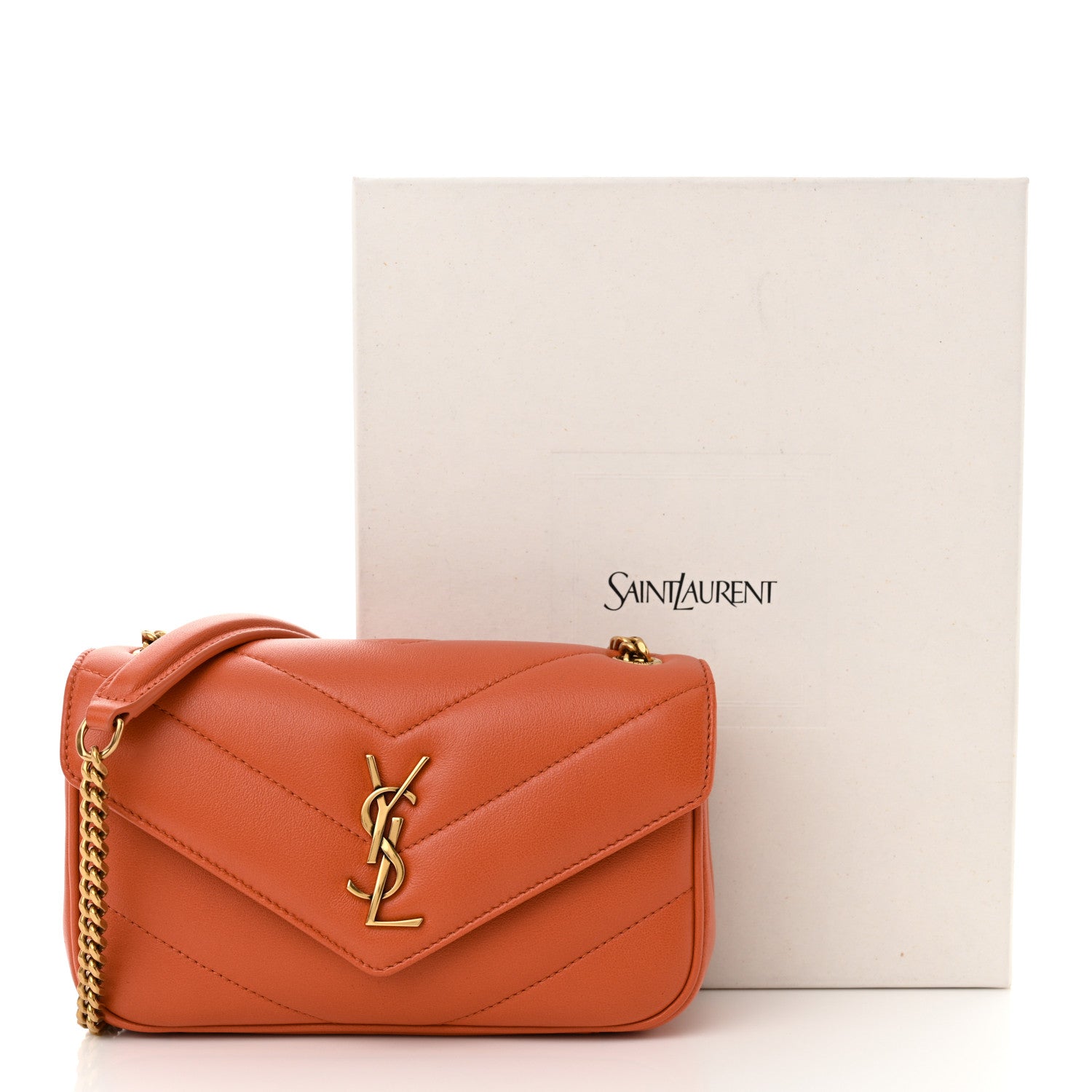 Saint Laurent Lambskin Chevron Quilted Mini Loulou Bag Celosia Orange 12 of 12