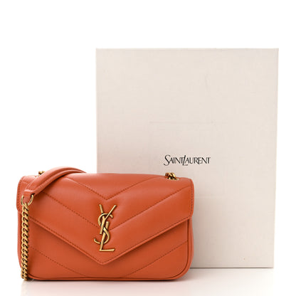 Saint Laurent Lambskin Chevron Quilted Mini Loulou Bag Celosia Orange 12 of 12