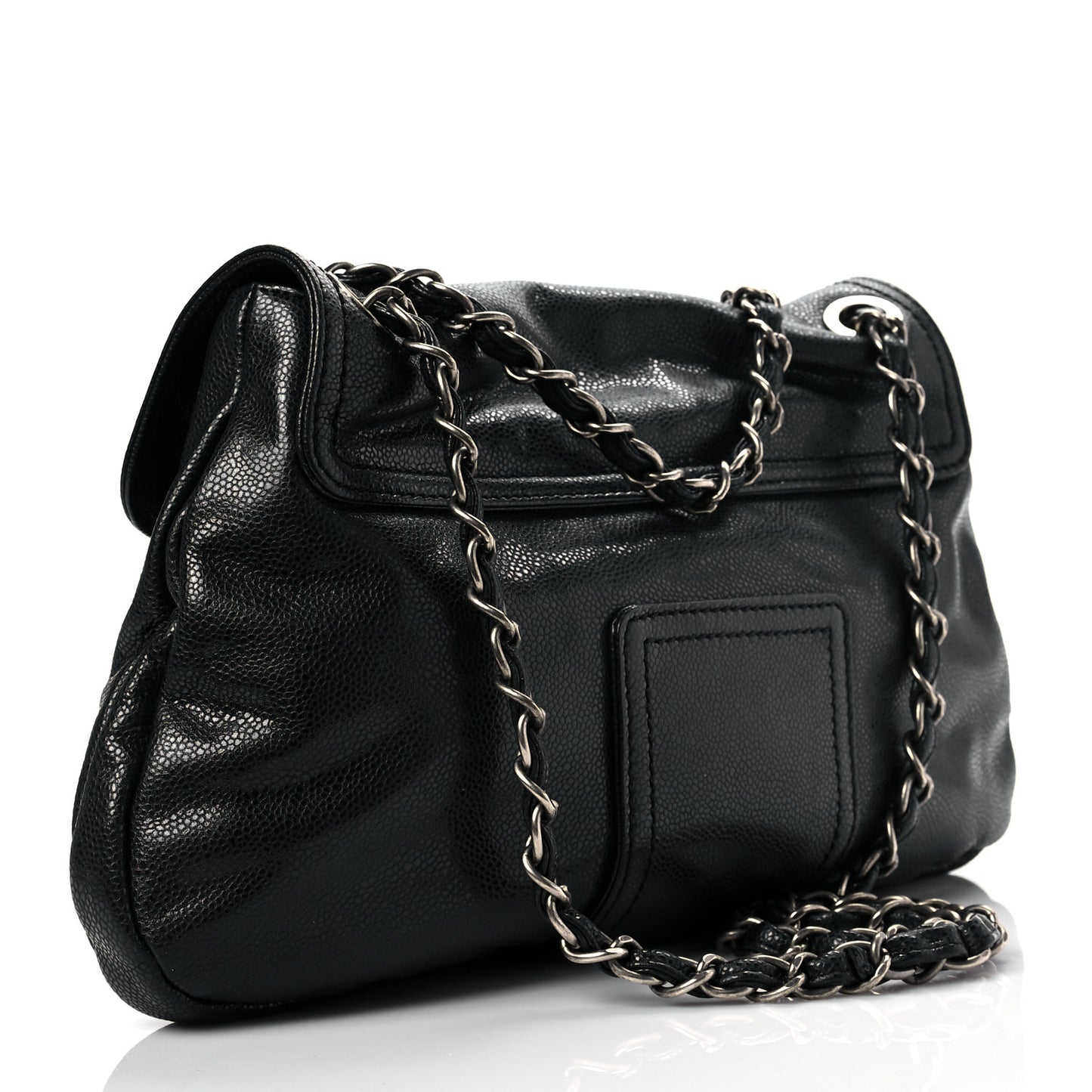 Glazed Caviar Coco Rider Flap Shoulder Bag Black