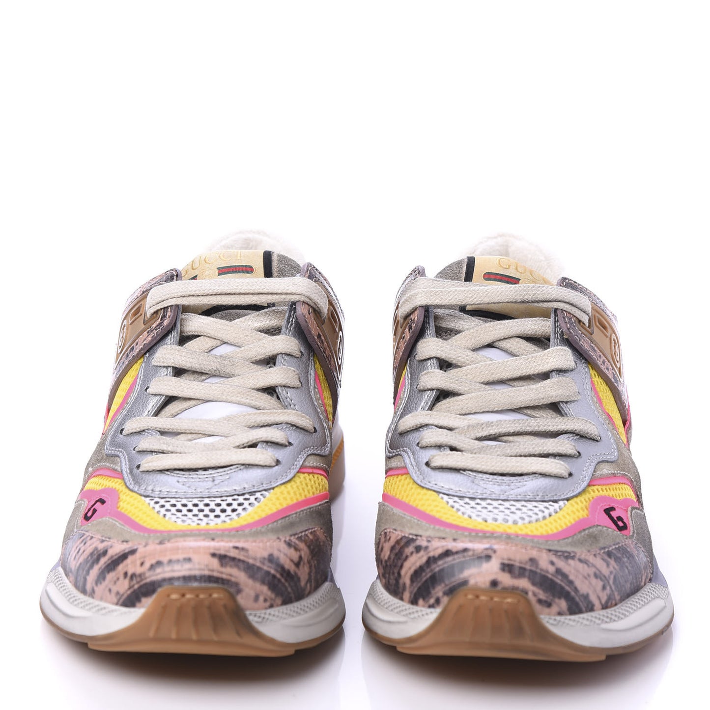 Suede Calfskin Tejus Printed Womens Ultrapace Sneakers 37.5 Pink Silver Oatmeal Yolk