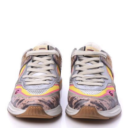 Gucci Suede Calfskin Tejus Printed Womens Ultrapace Sneakers 37.5 Pink Silver Oatmeal Yolk 2 of 8