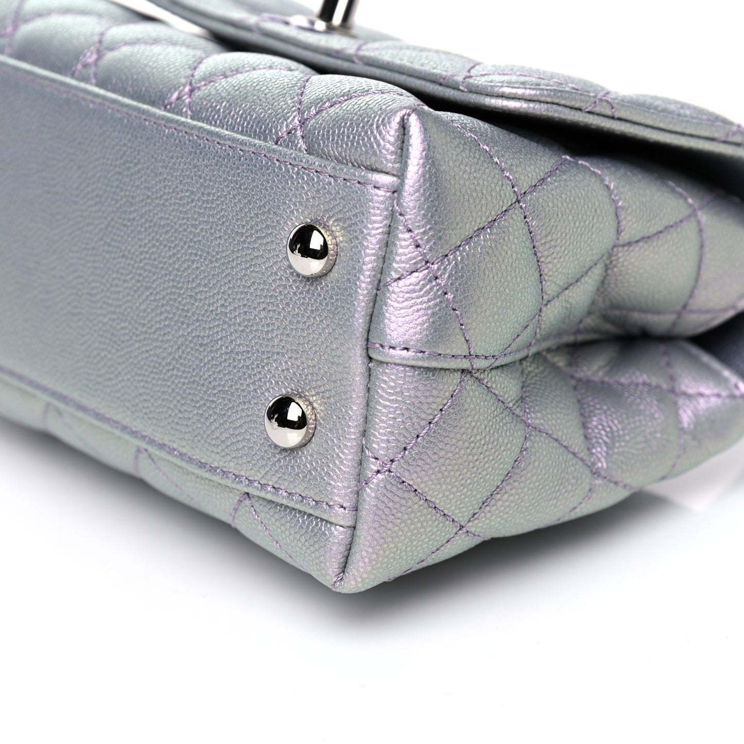 Iridescent Caviar Quilted Extra Mini Coco Handle Flap Purple