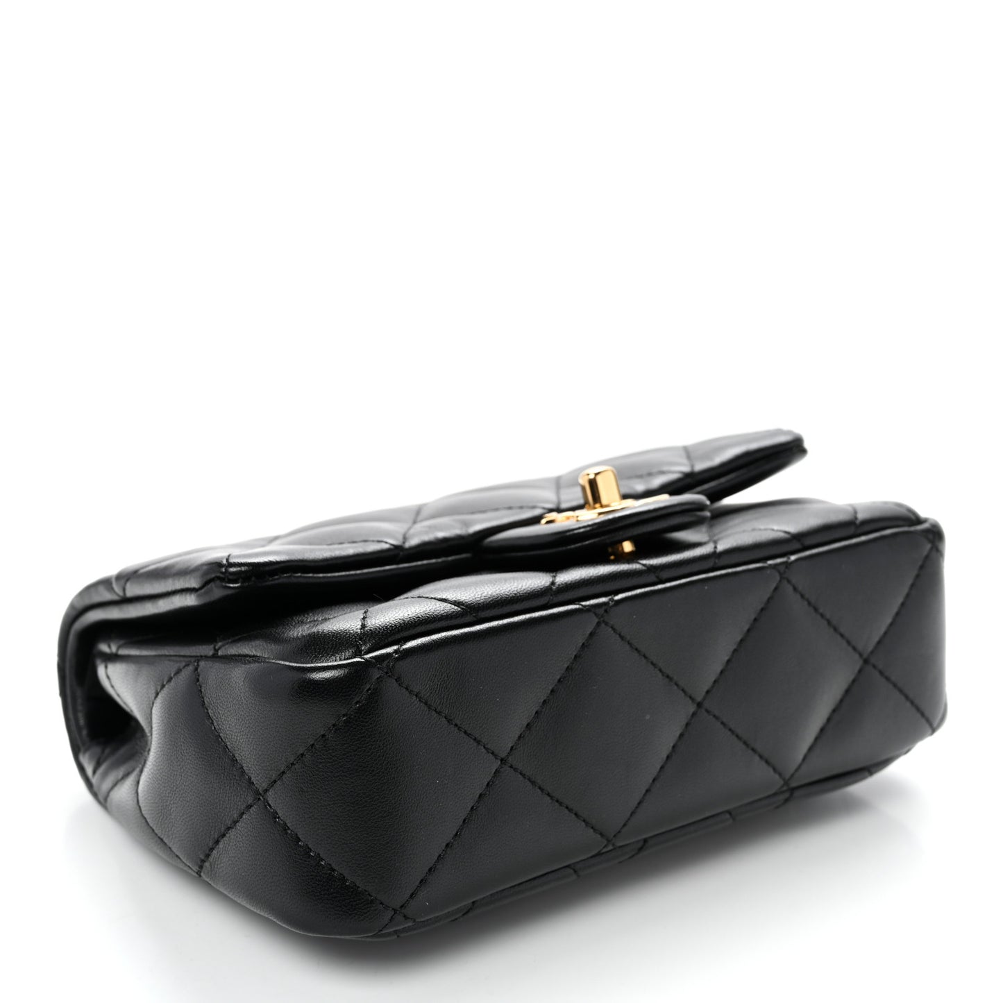 Lambskin Resin Quilted Top Handle Flap Black