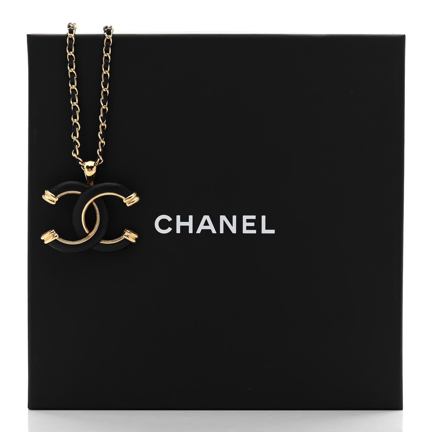 Chanel Metal Lambskin Chain CC Necklace Black Gold 6 of 6