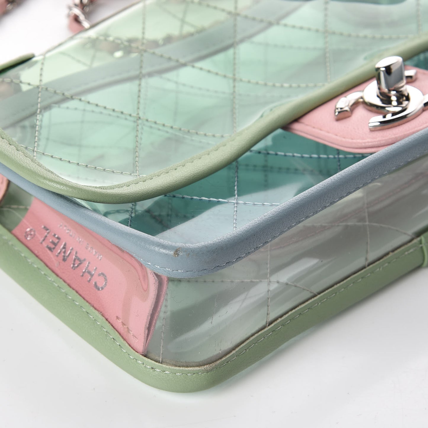 Lambskin PVC Quilted Mini Coco Splash Flap Blue Green