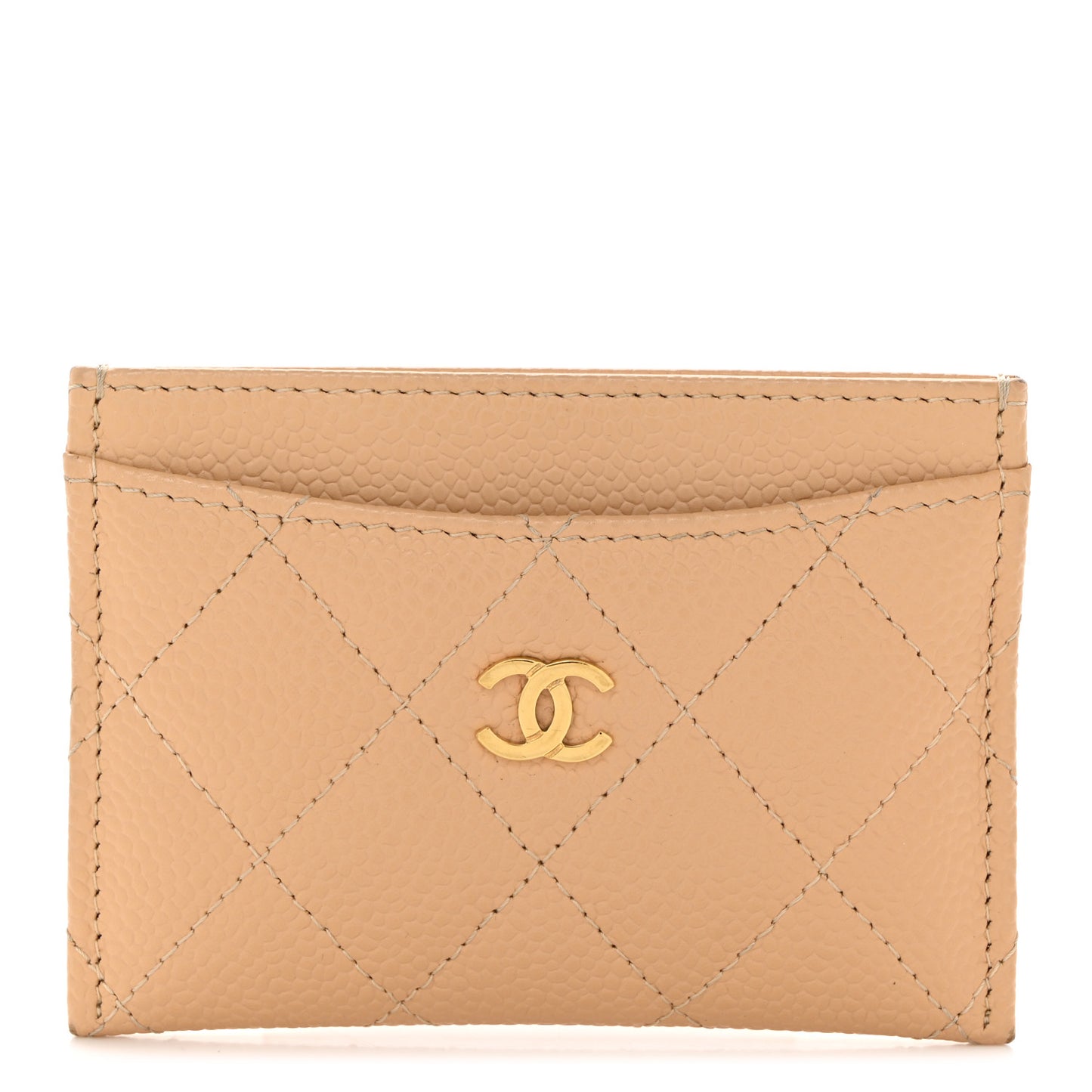 Caviar Quilted Card Holder Beige