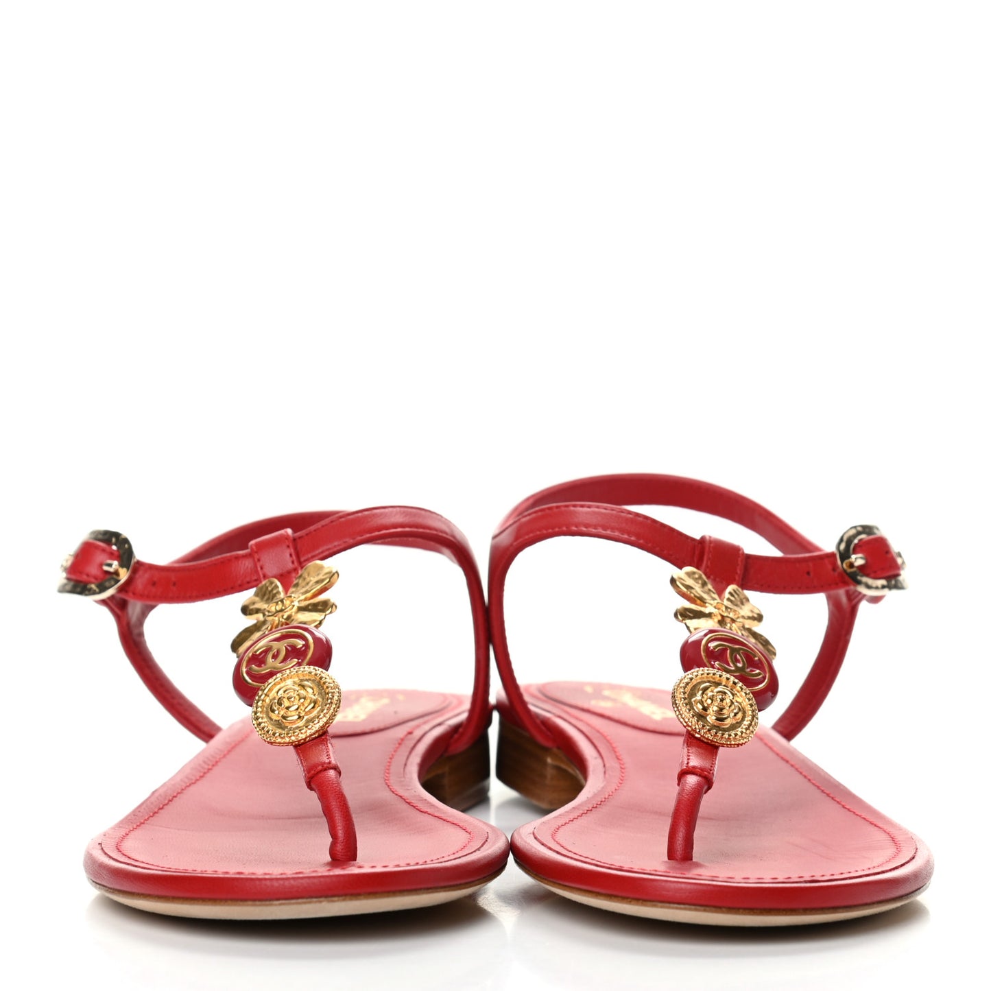 Lambskin Charm Thong Sandals 36 Red