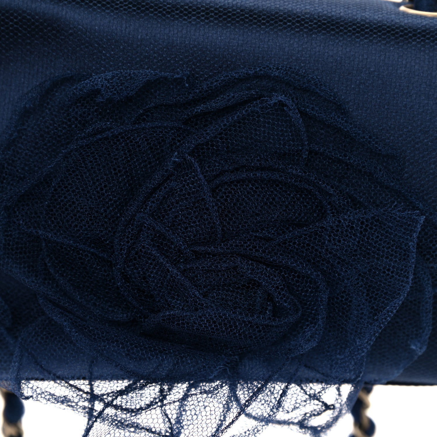 Chanel Satin Mesh Camellia Flap Navy Blue 11 of 12