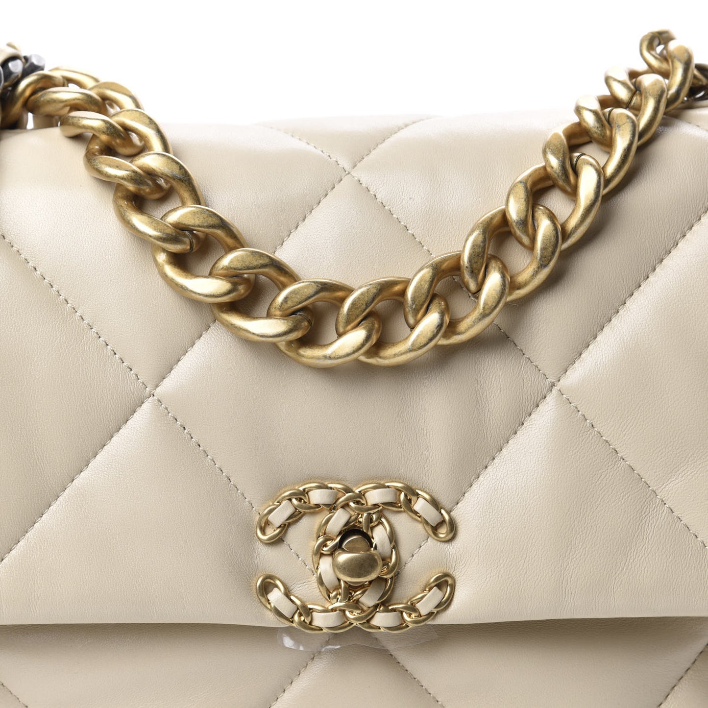 Lambskin Quilted Large 19 Flap Beige
