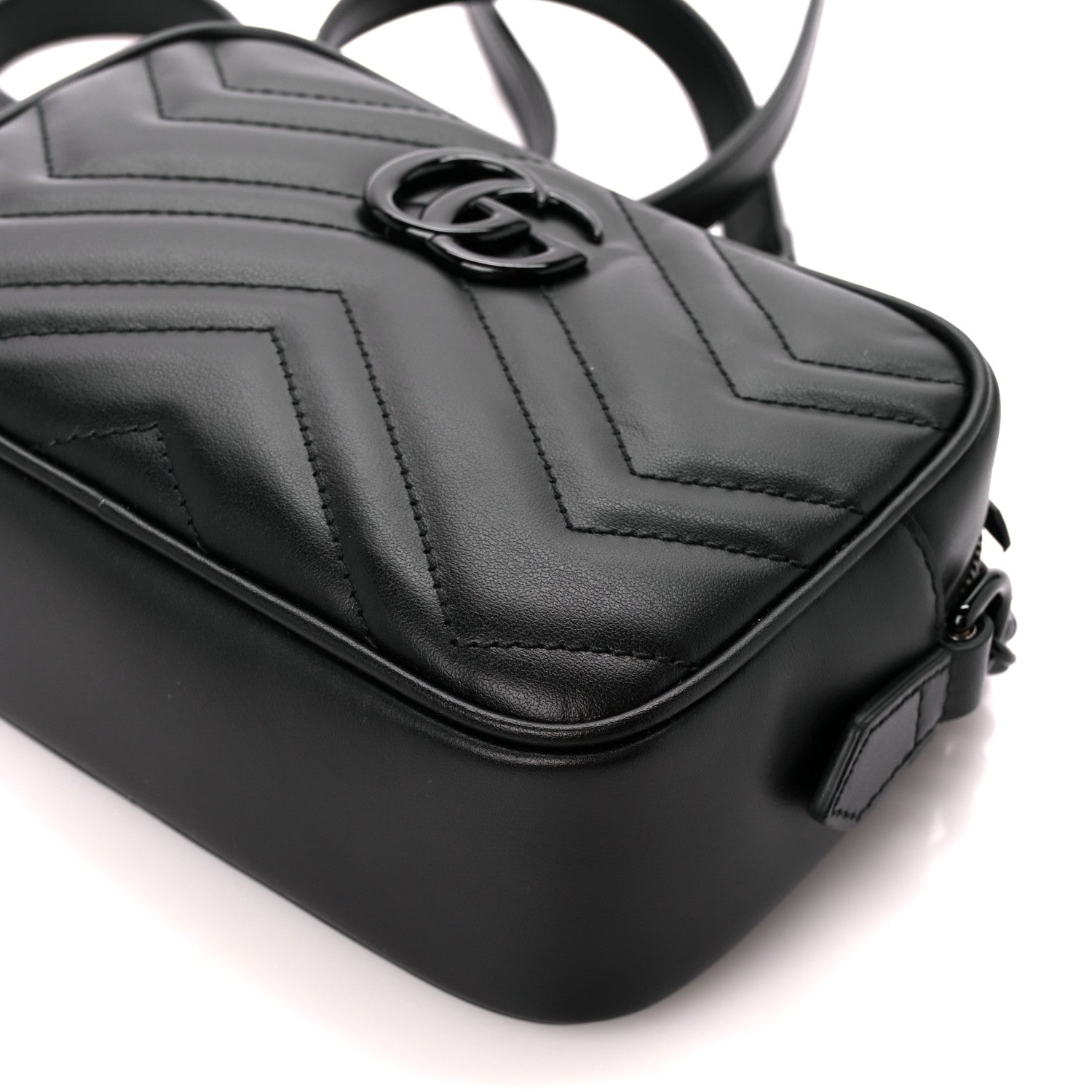 Gucci Calfskin Matelasse Monochrome Mini GG Marmont Chain Shoulder Bag Black 10 of 11