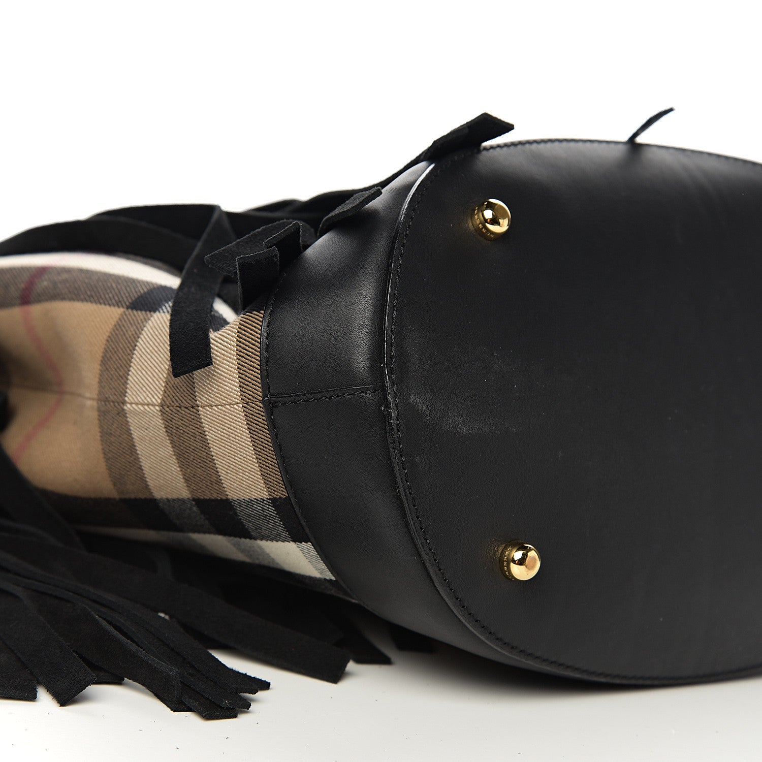 Burberry Prorsum Suede House Check Fringe Bucket Bag Black 7 of 9